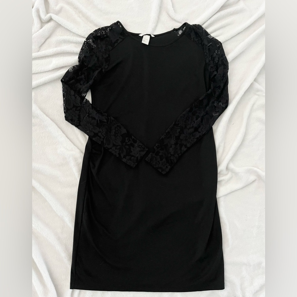 H&M Black Long Sleeve Maternity Dress with Lace Detail